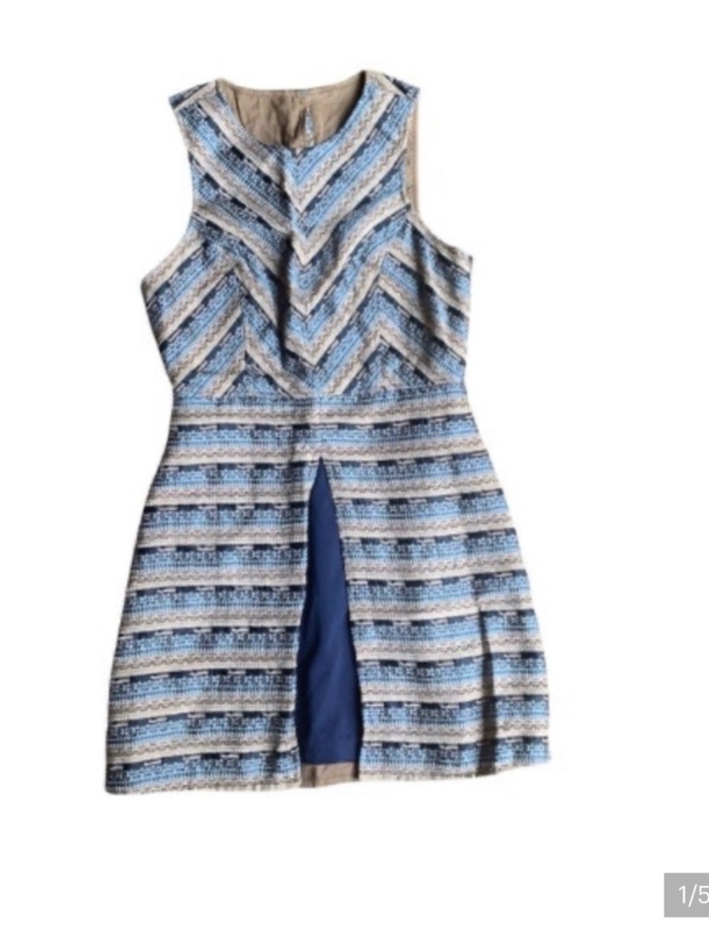 Altar'd State Blue and Cream Textured Chevron Fit-and-Flare Dress
